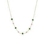 COLLIER CHAÎNE PIERRES CARRÉES ÉMERAUDE ET ZIRCONES ALTERNÉES | OR