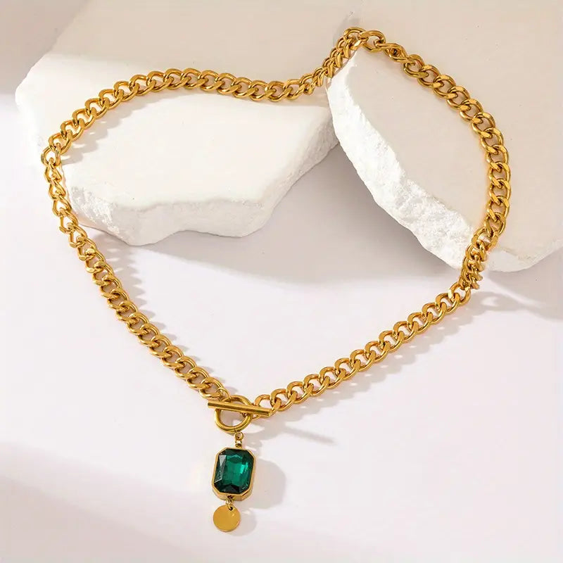 COLLIER PENDENTIF ÉPAIS CHAÎNE ÉMERAUDE | OR