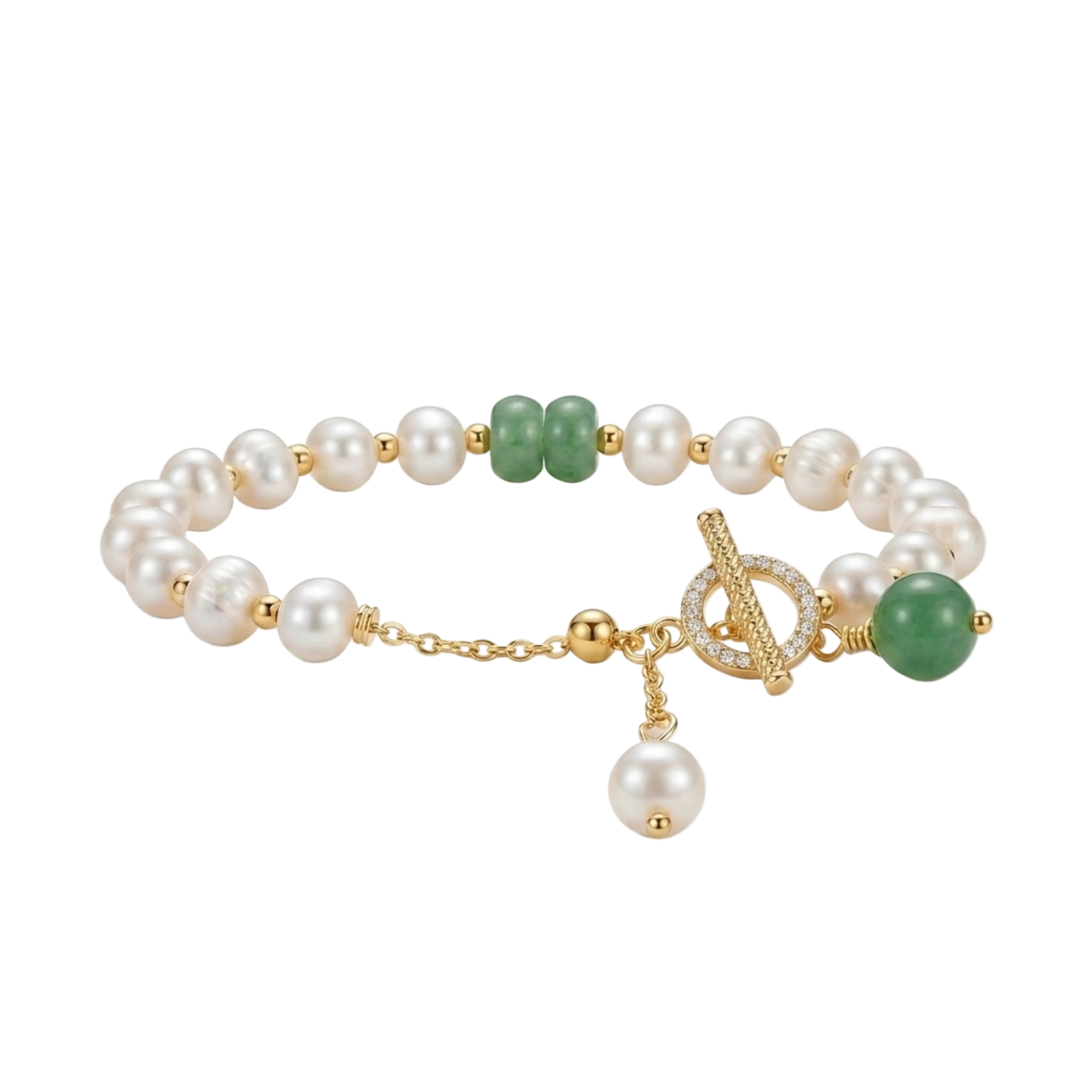 BRACELET PERLES JADE ZIRCONE | OR