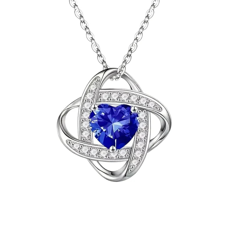 COLLIER PENDENTIF NŒUD CELTIQUE CŒUR SAPHIR BLEU PAVÉ | ARGENT