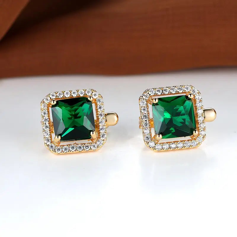 BOUCLES D'OREILLES VERT CARRÉ ZIRCONE | DORADO