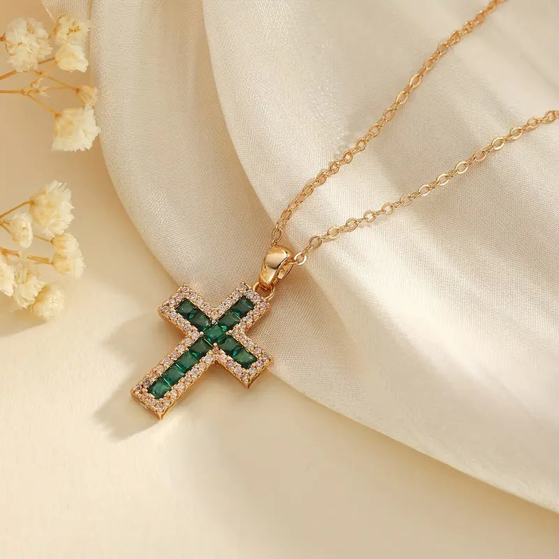 PENDENTIF COLLIER ÉMERAUDE CROIX | OR