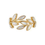 BAGUE OUVERTE BRANCHE FEUILLES NACRE | OR