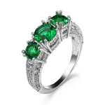 BAGUE TROIS PIERRES OVALES ÉMERAUDE ARO PAVÉ | ARGENT