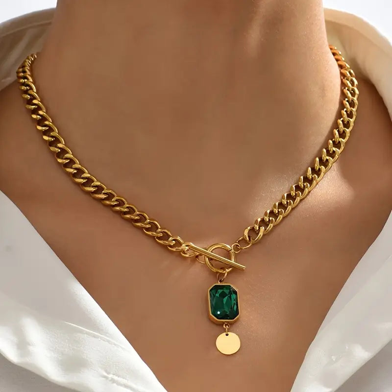 COLLIER PENDENTIF ÉPAIS CHAÎNE ÉMERAUDE | OR