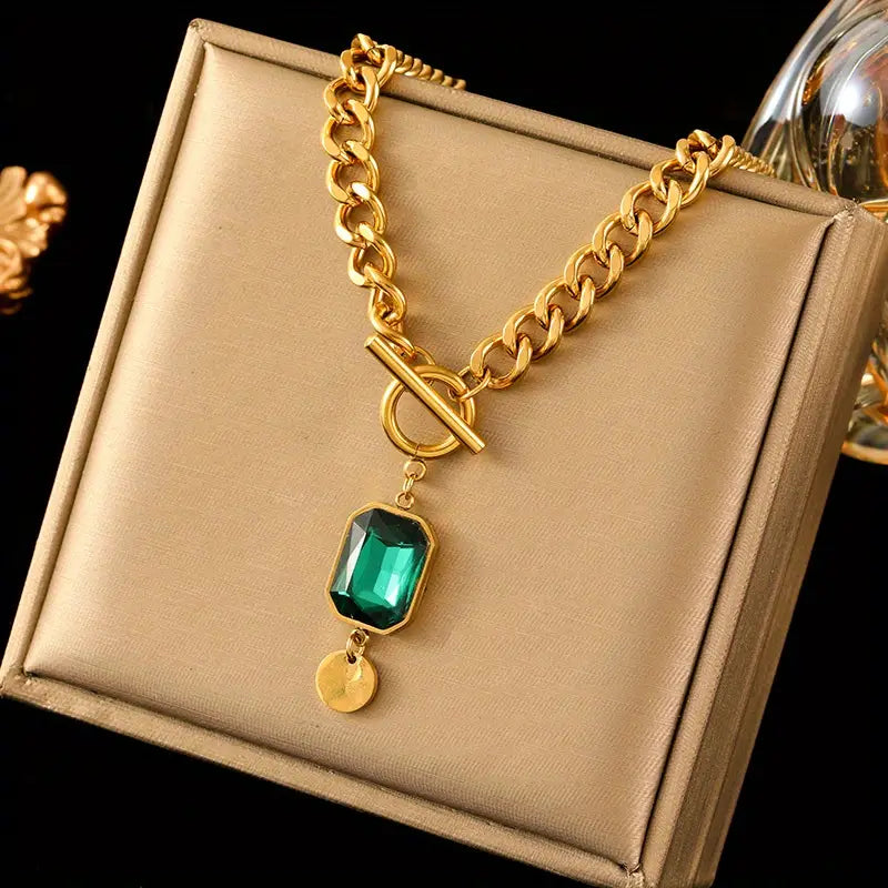 COLLIER PENDENTIF ÉPAIS CHAÎNE ÉMERAUDE | OR