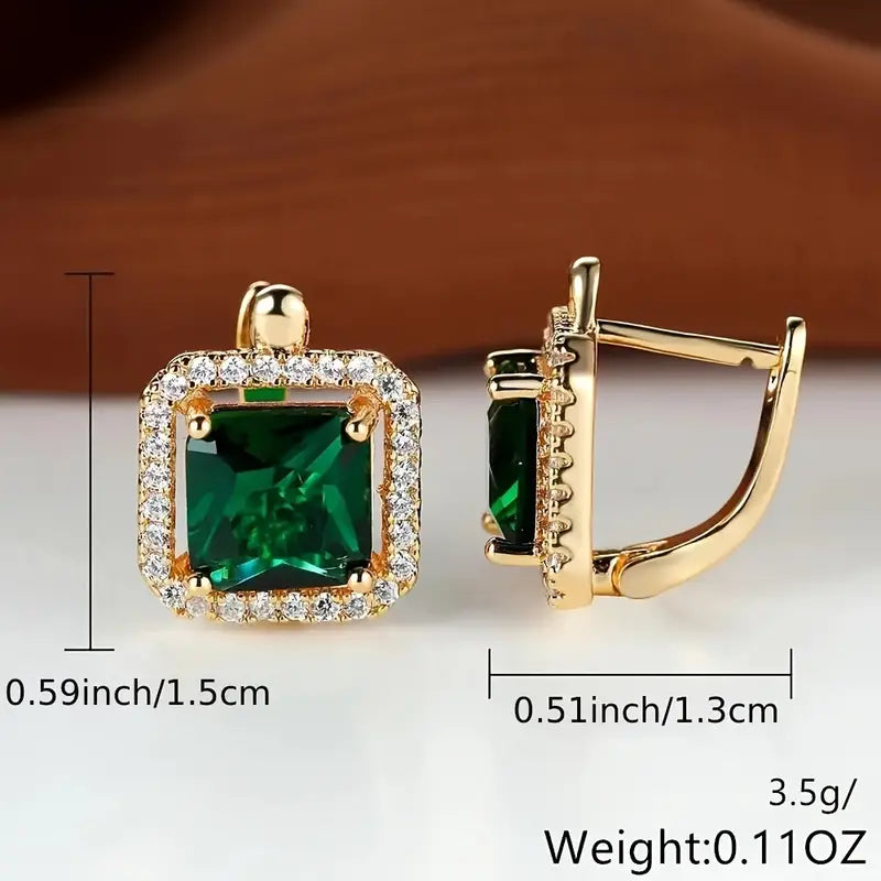 BOUCLES D'OREILLES VERT CARRÉ ZIRCONE | DORADO
