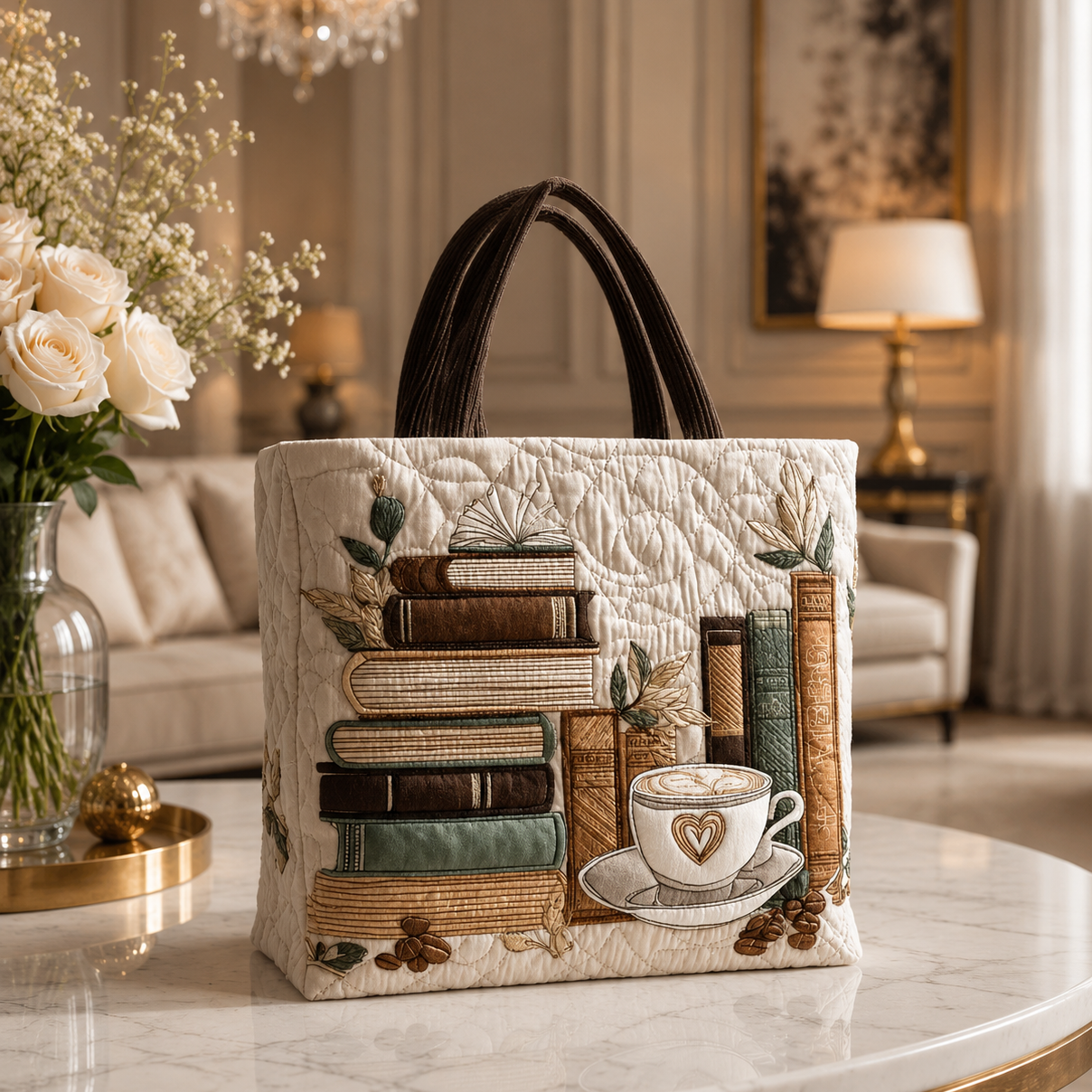Quilted Tote Bag - Coffee Chapter
