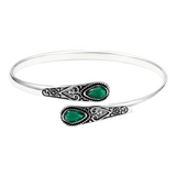 PULSERA ABIERTA VINTAGE GOTA ESMERALDA FILIGRANA | PLATA