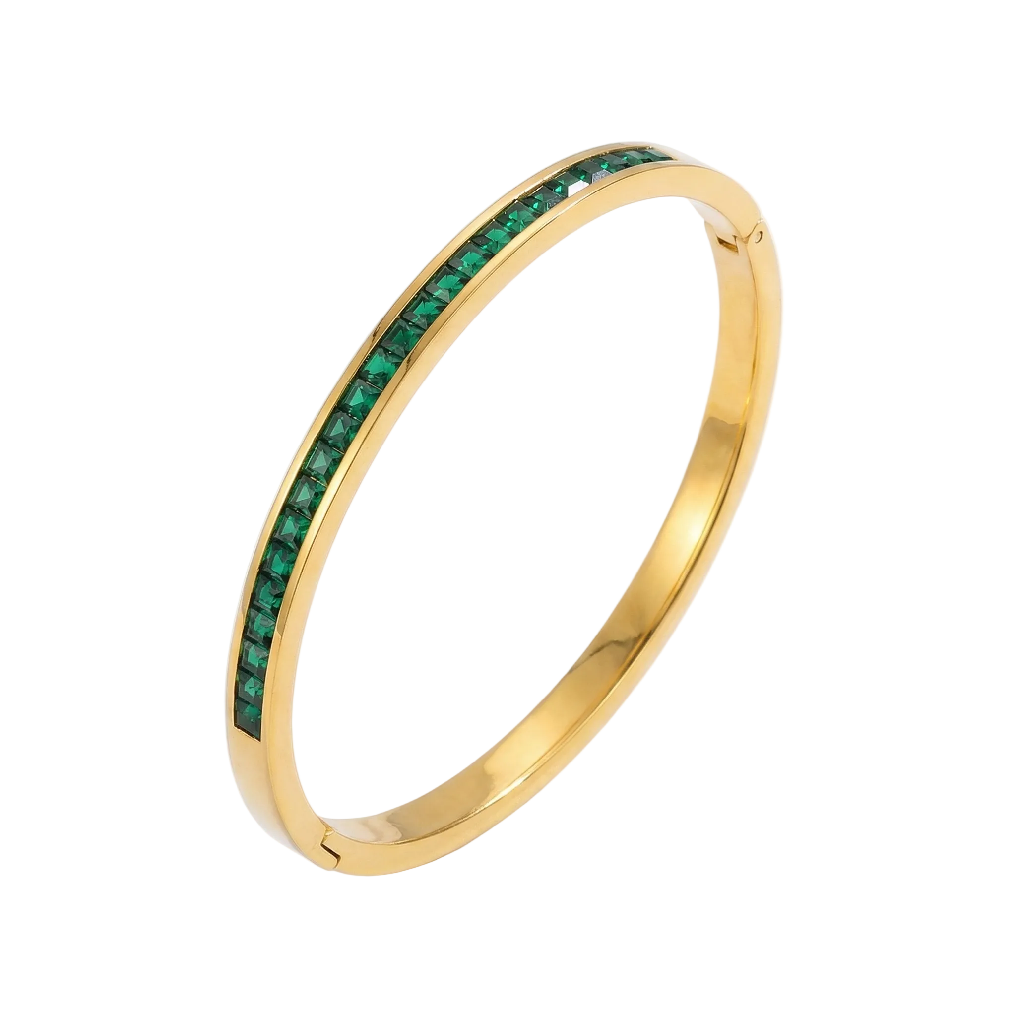 BRACELET RIGIDE ZIRCONE VERTE CARRÉE EN CANAL | OR