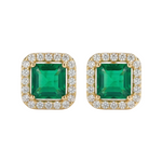PENDIENTES D'OREILLES ÉMERAUDE CARRÉE HALO PAVÉ | OR