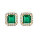 PENDIENTES D'OREILLES ÉMERAUDE CARRÉE HALO PAVÉ | OR