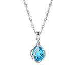 COLLIER PENDENTIF GOUTTE TOPAZE BLEUE ENVELOPPE PAVÉ | ARGENT