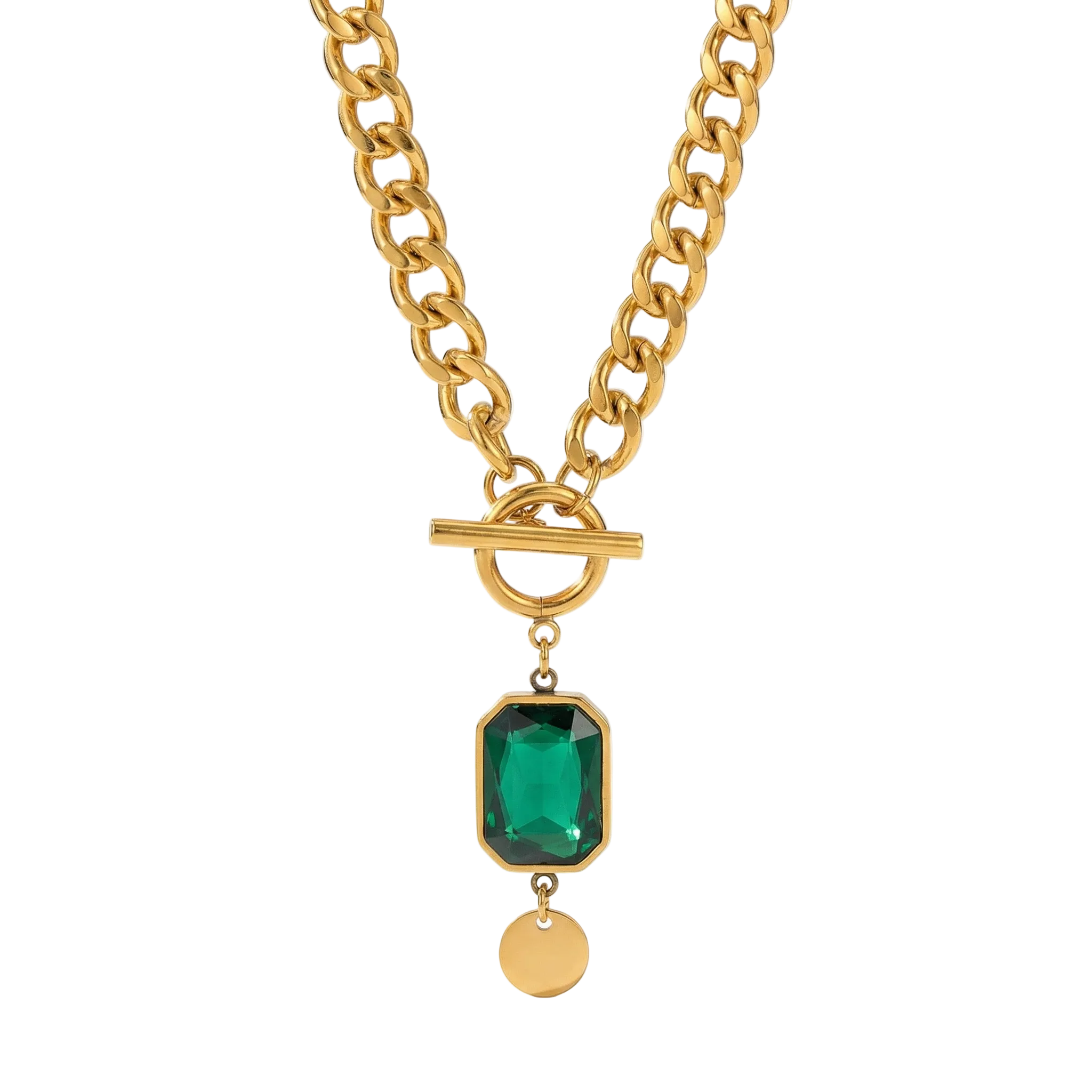 COLLIER PENDENTIF ÉPAIS CHAÎNE ÉMERAUDE | OR