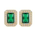PENDIENTES D'OREILLES ÉMERAUDE RECTANGULAIRE HALO PAVÉ | OR