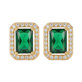 PENDIENTES D'OREILLES ÉMERAUDE RECTANGULAIRE HALO PAVÉ | OR