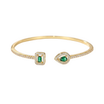 BRACELET OUVERT ÉMERAUDE RECTANGULAIRE ET GOUTTE PAVÉ | OR
