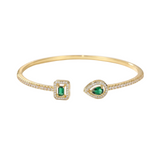 BRACELET OUVERT ÉMERAUDE RECTANGULAIRE ET GOUTTE PAVÉ | OR
