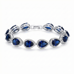 BRACELET TENNIS GOUTTES SAPHIR BLEU HALO PAVÉ | ARGENT