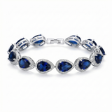 BRACELET TENNIS GOUTTES SAPHIR BLEU HALO PAVÉ | ARGENT