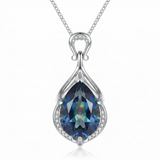 COLLIER PENDENTIF GOUTTE PIERRE BLEUE IRIDESCENTE PAVÉ | ARGENT