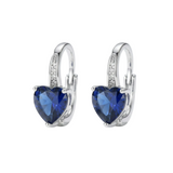 BOUCLES PENDANTES CŒUR SAPHIR BLEU CRÉOLE PAVÉ | ARGENT