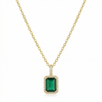 COLLIER PENDENTIF ÉMERAUDE RECTANGULAIRE HALO PAVÉ | OR