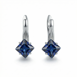 BOUCLES PENDANTES CARRÉ SAPHIR BLEU | ARGENT