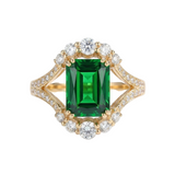 BAGUE COCKTAIL ÉMERAUDE RECTANGULAIRE HALO PAVÉ VINTAGE | OR