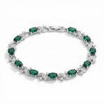 BRACELET TENNIS PIERRES OVALES ÉMERAUDE ENTRELACS PAVÉ | ARGENT