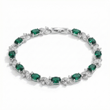 BRACELET TENNIS PIERRES OVALES ÉMERAUDE ENTRELACS PAVÉ | ARGENT