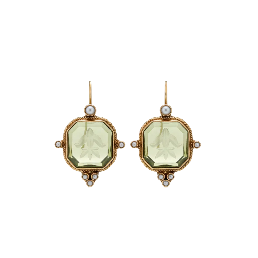 BOUCLES D'OREILLES UNIQUE VINTAGE VERT PERLE