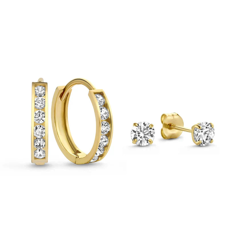 BOUCLES D'OREILLES ENSEMBLE PIERRE | OR