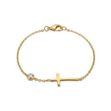 BRACELET CHAÎNE DÉLICATE CHARM CROIX LISSE ZIRCONE | OR