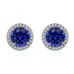 PENDIENTES D'OREILLES SAPHIR ROND BLEU HALO PAVÉ | ARGENT