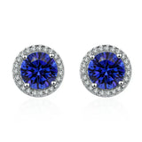 PENDIENTES D'OREILLES SAPHIR ROND BLEU HALO PAVÉ | ARGENT