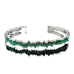 BRACELET OUVERT BAGUETTE ÉMERAUDE PAVÉ | ARGENT