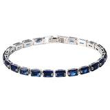 BRACELET TENNIS MAILLONS RECTANGULAIRES ZIRCONE SAPHIR BLEU | ARGENT