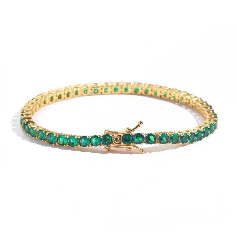 BRACELET TENNIS ZIRCONE RONDE VERTE ÉMERAUDE | OR