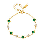 BRACELET CHAÎNE CHARM ÉMERAUDE CARRÉ ET ZIRCONE ALTERNÉE | OR