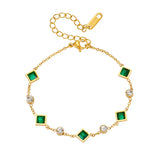 BRACELET CHAÎNE CHARM ÉMERAUDE CARRÉ ET ZIRCONE ALTERNÉE | OR