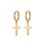 BOUCLES PENDANTES CRÉOLE CHARM CROIX LISSE | OR