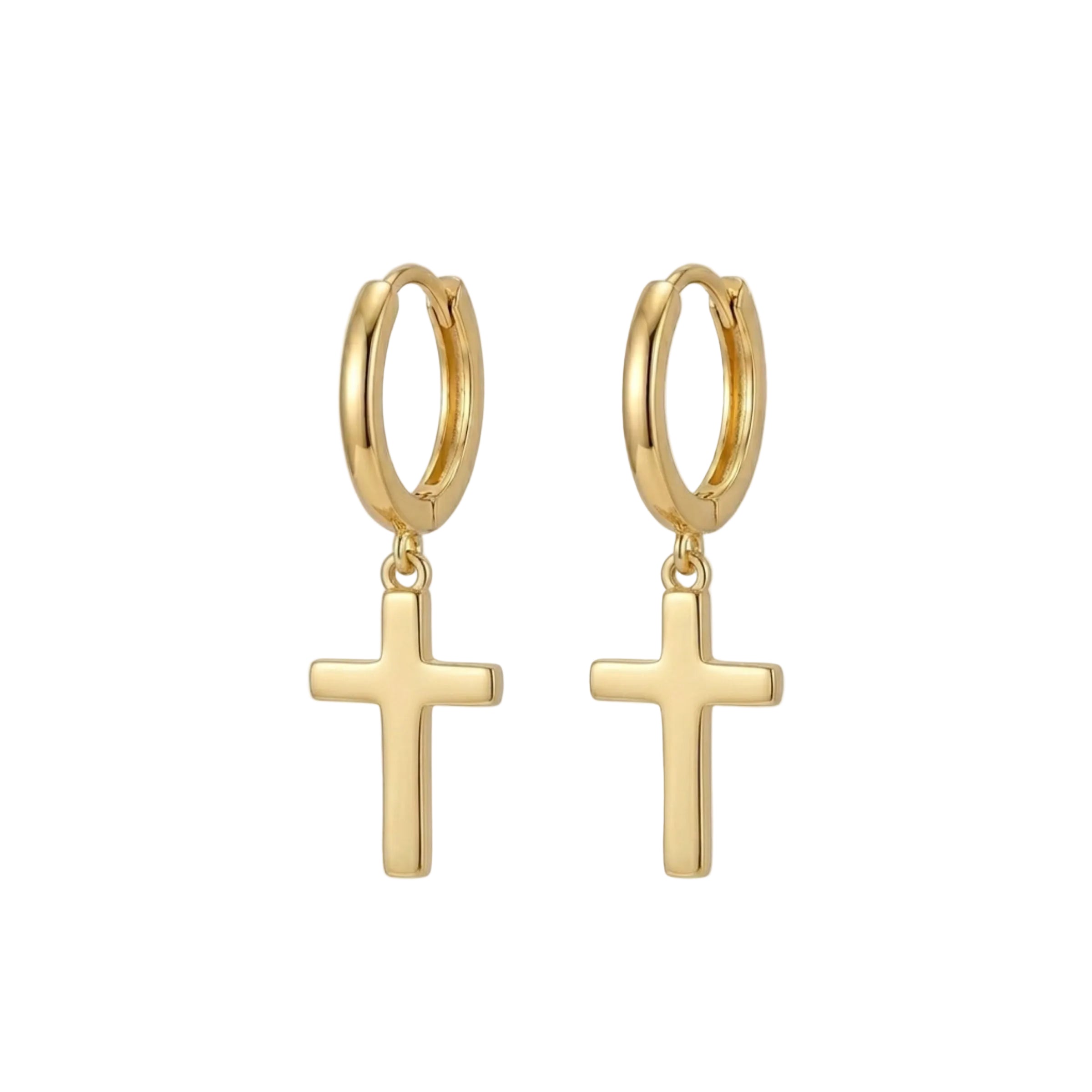 BOUCLES PENDANTES CRÉOLE CHARM CROIX LISSE | OR