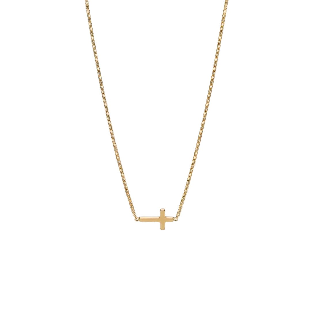 COLLIER CHAÎNE BOX PENDENTIF CROIX LISSE HORIZONTALE | OR