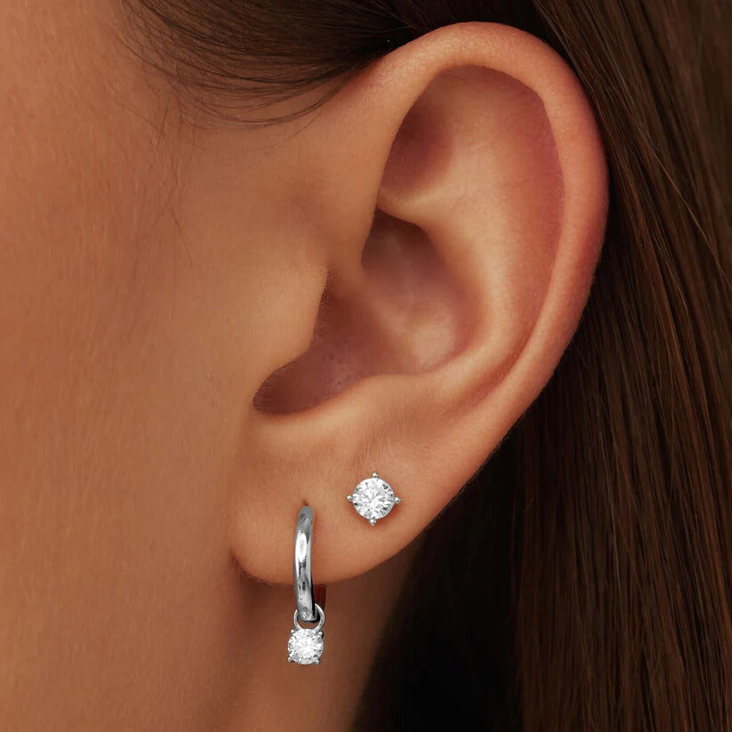 BOUCLES D'OREILLES ENSEMBLE LUNE PIERRE | OR BLANC