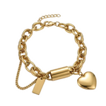 BRACELET CHAÎNE ÉPAISSE CHARM CŒUR ET PLAQUE | OR