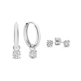 BOUCLES D'OREILLES ENSEMBLE LUNE PIERRE | OR BLANC