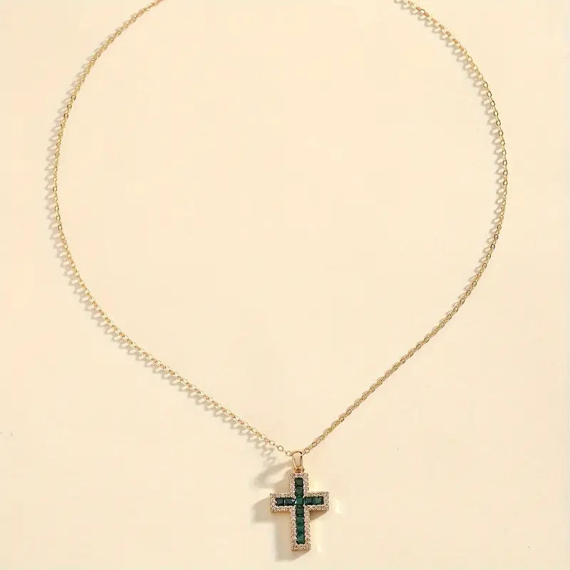 PENDENTIF COLLIER ÉMERAUDE CROIX | OR