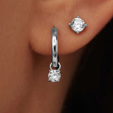 BOUCLES D'OREILLES ENSEMBLE LUNE PIERRE | OR BLANC
