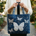 Quilted Tote Bag - Silver Butterfly